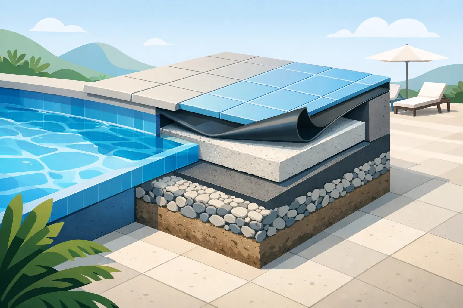 აუზის ფილების ქვეშ იზოლაცია - სწორი სისტემა