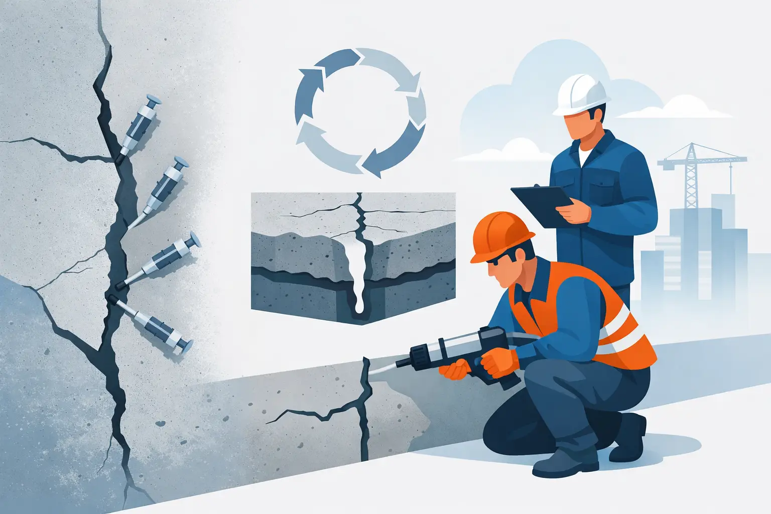 ბეტონის ბზარების ინიექტირება ეტაპობრივად