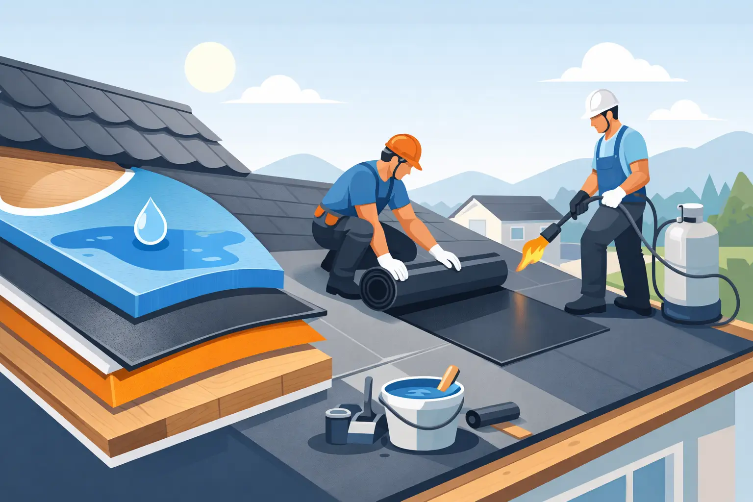 სახურავის ჰიდროიზოლაციის მონტაჟი ეტაპობრივად